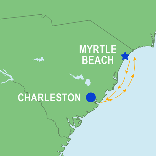 Map of the Charleston Sail sailing route: Coastal