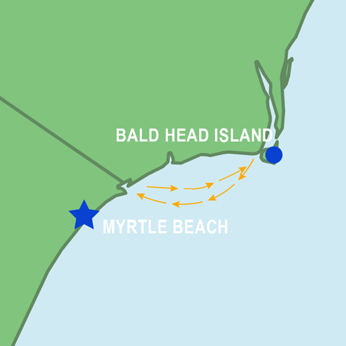Map of the ASA 104: A 50+ nautical mile ocean sailing adventure! sailing route: Myrtle Beach to Bald Head Island